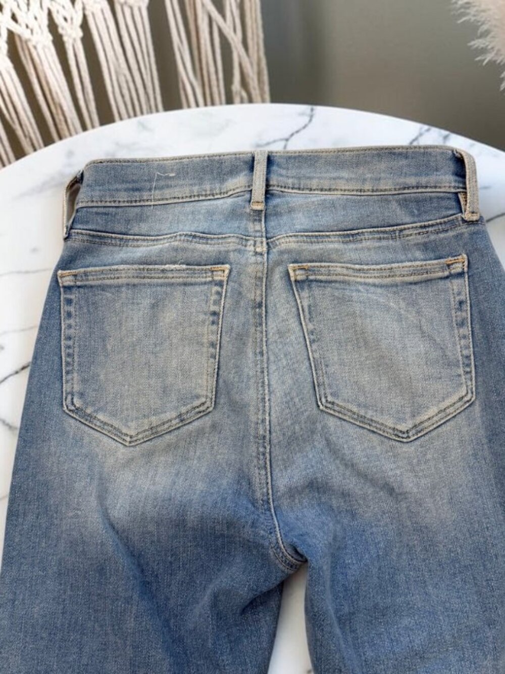 Loft High Rise Kick Crop Jeans Size 0/25P Vivid Light Let Down Hem Button Front - Picture 13 of 13